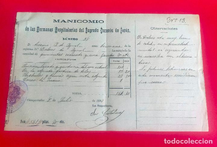 Factures anciennes: Factura Manicomio de Hermanas Hospitalarias del Sagrado Coraz&oacute;n de Jesus. Ciempozuelos 1897