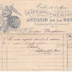 Facturas antiguas: CÁDIZ 1886 GRÁN FÁBRICA DE CALZADOS ANTONIO DE LA ROSA.. Lote 349290499