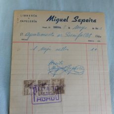 Fatture antiche: ANTIGUA FACTURA MIGUEL SAPEIRA. LIBRERIA Y PAPELERIA. TORTOSA 1941