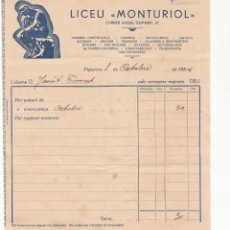 Faturas antigas: RECIBO DE LICEU MONTURIOL EN FIGUERES - 1935. Lote 361673145