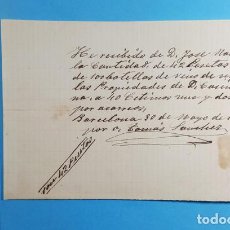 Facturas antiguas: RECIBO MANUSCRITO PAGO 100 BOTELLAS DE VINO BARCELONA 1901, RECIBÍ. Lote 363628570