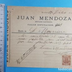 Facturas antiguas: RECIBO JUAN MENDOZA MONTADOR ELECTRICISTA, BARCELONA 1904, RECIBÍ. Lote 363631525