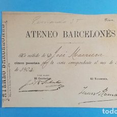 Facturas antiguas: RECIBO ATENEO BARCELONES, BARCELONA 1904, RECIBÍ. Lote 363639550