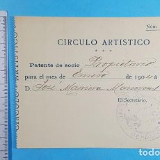 Facturas antiguas: RECIBO CIRCULO ARTÍSTICO, BARCELONA 1904, RECIBÍ. Lote 363700260