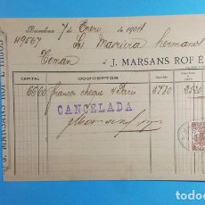 Facturas antiguas: RECIBO J. MARSANS ROF E HIJOS, BARCELONA 1904, RECIBÍ. Lote 363738945