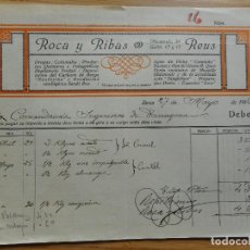 Facturas antiguas: ANTIGUA FACTURA ROCA Y RIBAS. DROGAS COLONIALES QUIMICOS FOTOGRAFICOS. REUS 1916. Lote 365787316
