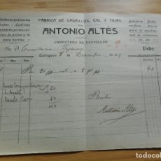 Facturas antiguas: ANTIGUA FACTURA ANTONIO ALTES. FABRICA LADRILLOS CAL TEJAS. TARRAGONA 1918. Lote 365793786