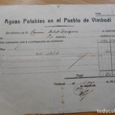 Factures anciennes: ANTIGUO RECIBO AGUAS POTABLES VIMBODI TARRAGONA 1934. Lote 366604746