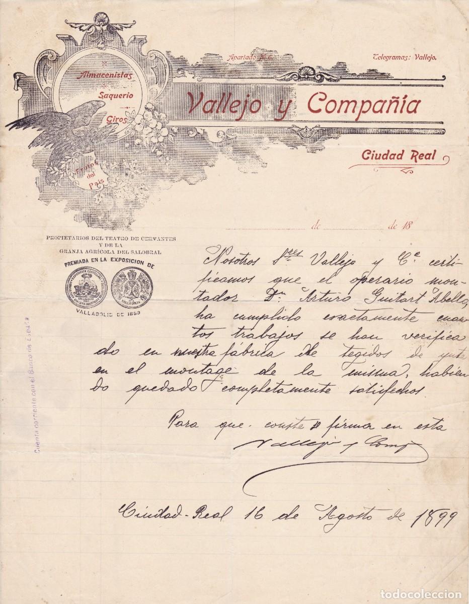 Facturas antiguas: Vallejo y Compa&ntilde;&iacute;a Ciudad Real 1899 - Foto 1
