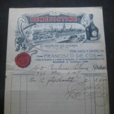 Facturas antiguas: ANTIGUA FACTURA LICOR BENEDICTINE. FRANCISCO DE COS, MADRID 1904