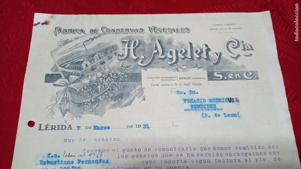 Facturas antiguas: FACTURA COMERCIAL H. AGELET Y CIA. - Foto 1