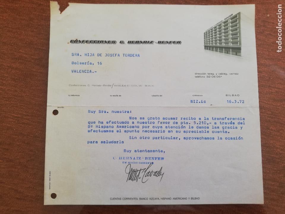 Old Invoices: FACTURA. CONFECCIONES G. HERNAIZ BENFER. VALENCIA, 1972.
