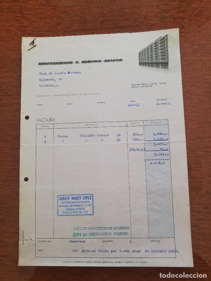 Old Invoices: FACTURA. CONFECCIONES G. HERNAIZ BENFER. VALENCIA, 1971.