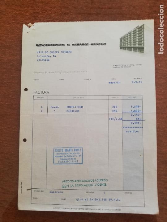 Old Invoices: FACTURA. CONFECCIONES G. HERNAIZ BENFER. VALENCIA, 1971.