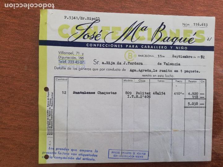 Factures anciennes: FACTURA. CONFECCIONES PARA CABALLERO Y NI&Ntilde;O. JOSE M&ordf; BAQUE. BARCELONA, 1972.