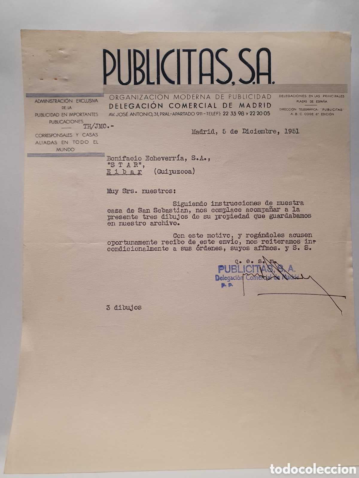 Factures anciennes: PUBLICITAS. S.A. ORGANIZACION MODERNA DE PUBLICIDAD. MADRID 1951. ANTIGUA FACTURA.