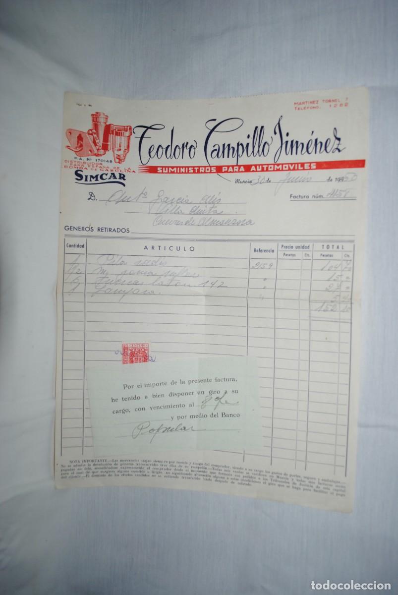 Facturas antiguas: TEODORO CAMPILLO JIMENEZ , SUMINISTRO PARA AUTOS . - Foto 1