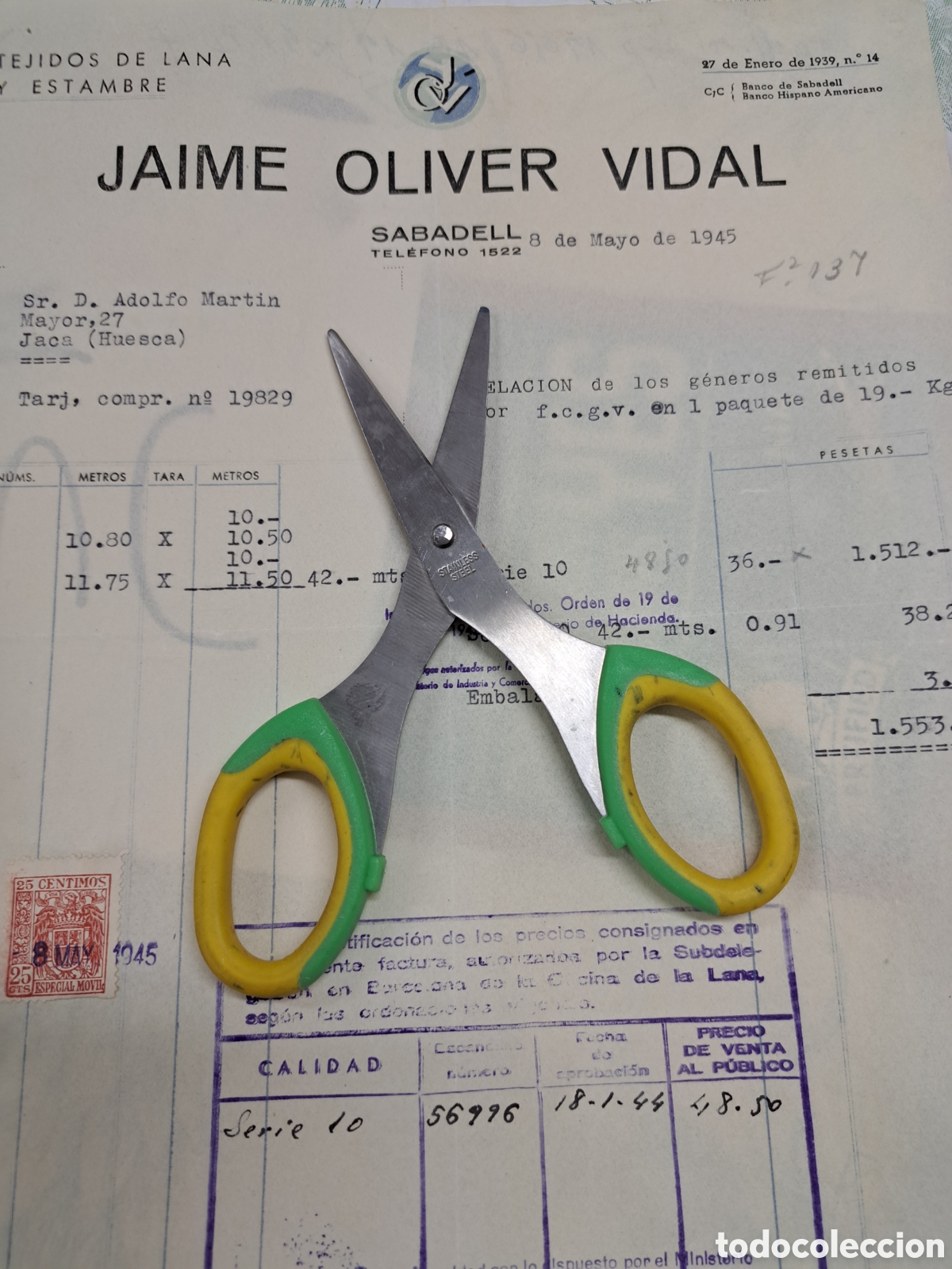 Facturas antiguas: Jaime Oliver tejidos saladillo 1944 - Foto 1
