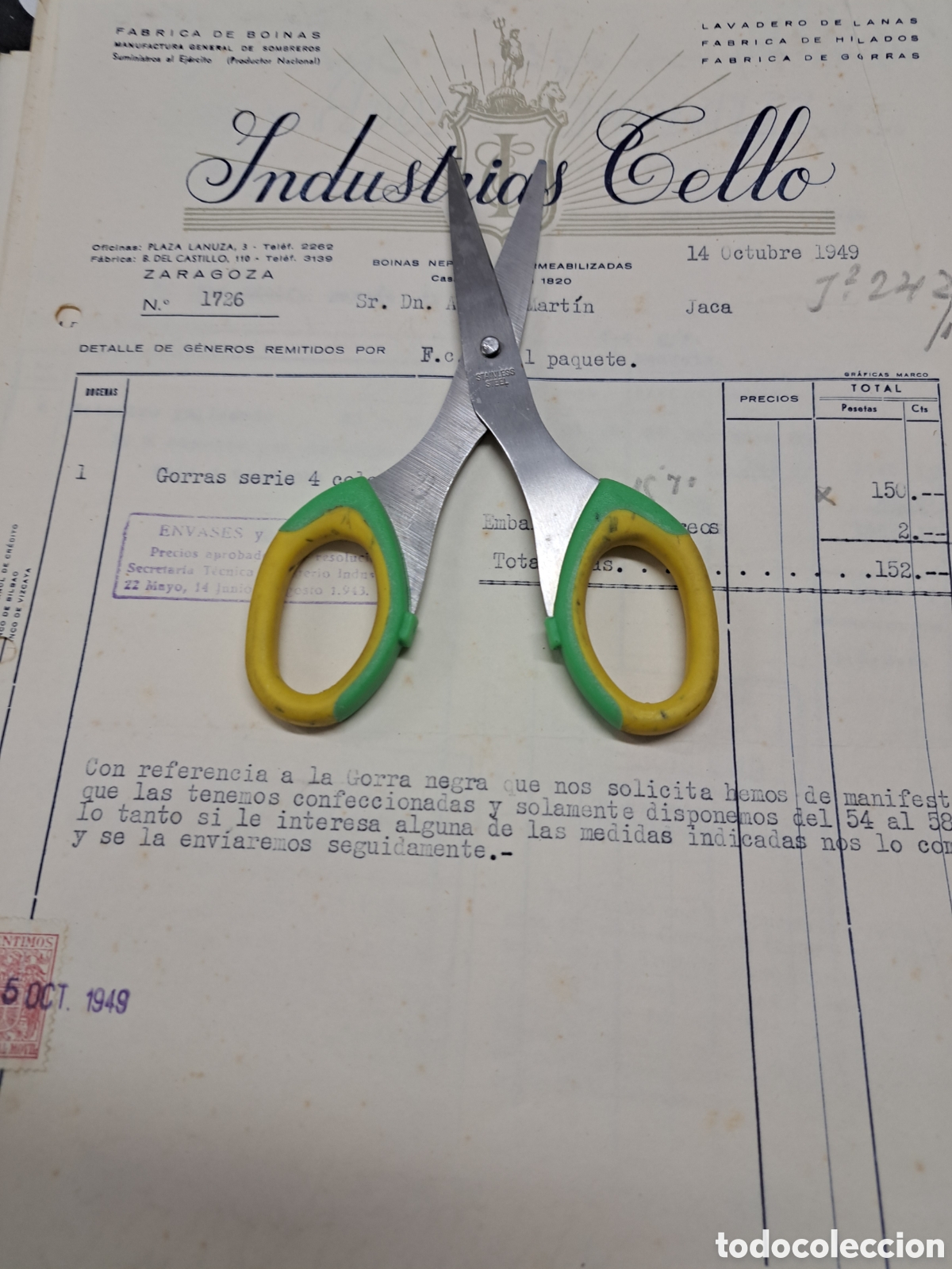 Facturas antiguas: Industrias Tello Zaragoza 1949 - Foto 1