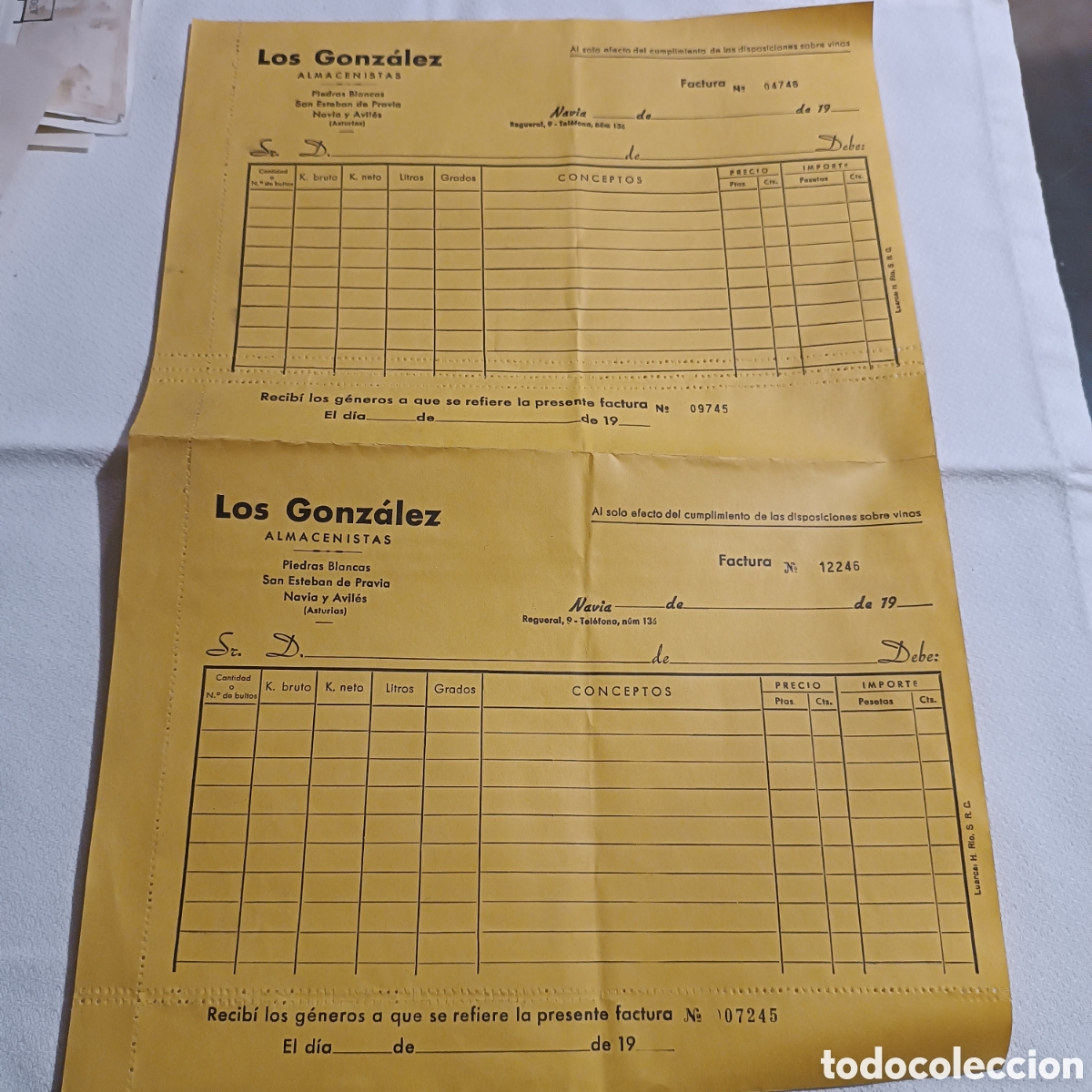Factures anciennes: NAVIA AVILES LOS GONZ&Aacute;LEZ, FACTURA ALMACENISTAS A&Ntilde;OS 70