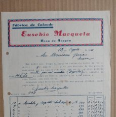 Facturas antiguas: FACTURA EUSEBIO MARQUETA BREA DE ARAGÓN AÑO 1932 FÁBRICA DE CALZADO