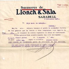 Facturas antiguas: FACTURA SUCESORES DE LLONCH Y SALA. SABADELL BARCELONA 1927. Lote 396714329