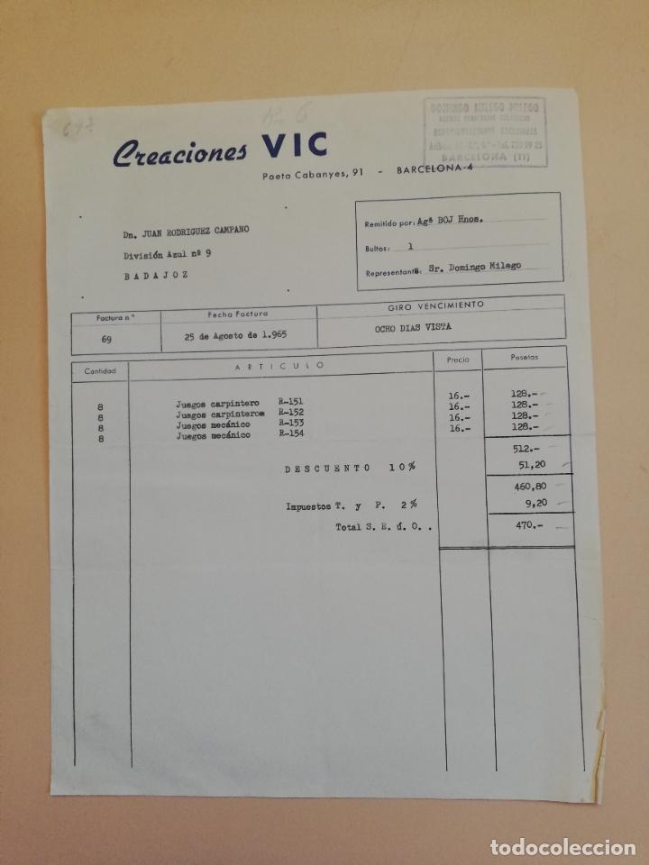 Factures anciennes: FACTURA. CREACCIONES VIC. BARCELONA, 1965.