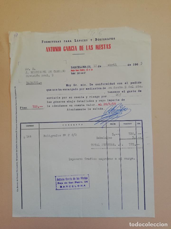 Factures anciennes: FACTURA. FORNITURAS PARA LAPICES Y BOLIGRAFOS. ANTONIO GARCIA DE LAS MESTAS. BARCELONA, 1965.