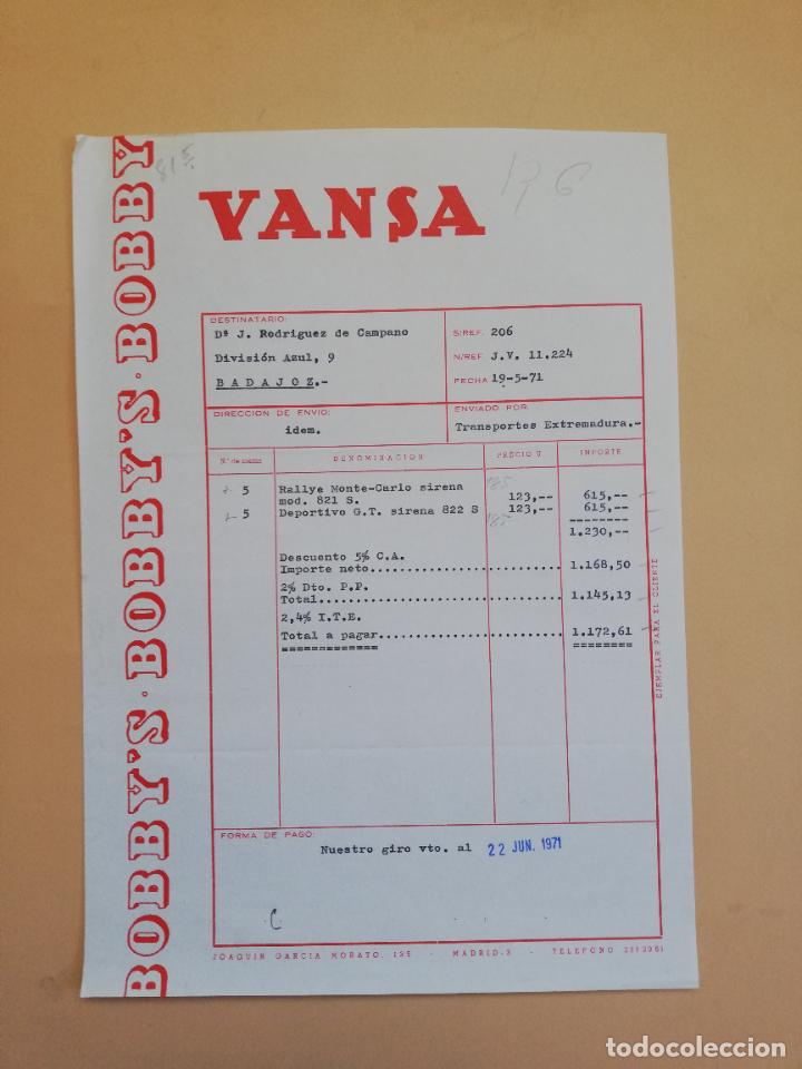Factures anciennes: FACTURA. VANSA. BOBBY'S BOBBY'S BOBBY. BADAJOZ, 1971.