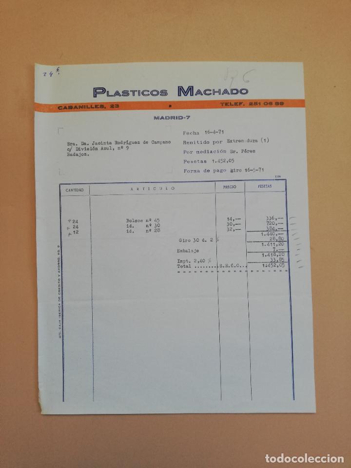 Factures anciennes: FACTURA. PLASTICOS MACHADO. MADRID, 1971.