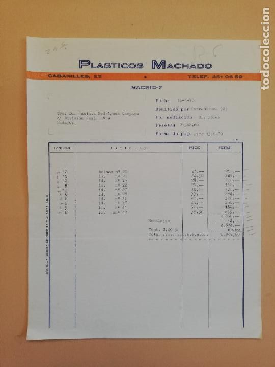 Factures anciennes: FACTURA. PLASTICOS MACHADO. MADRID, 1970.