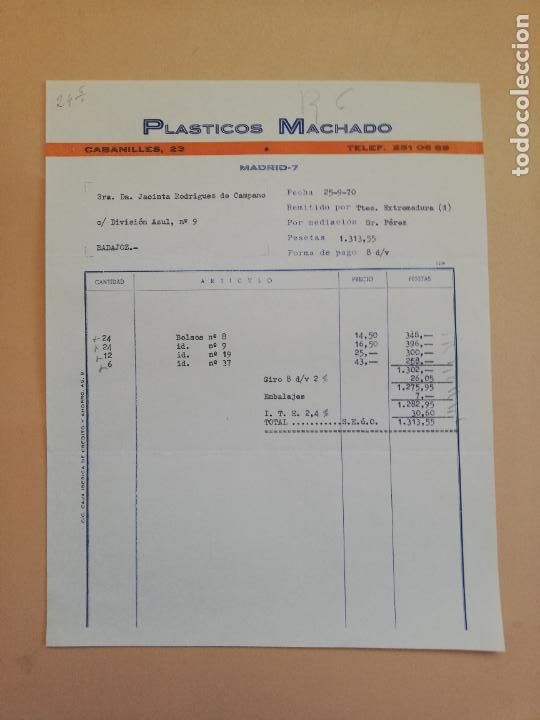 Factures anciennes: FACTURA. PLASTICOS MACHADO. MADRID, 1970.