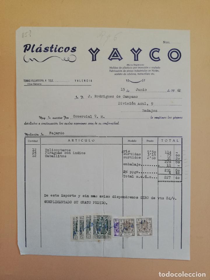 Factures anciennes: FACTURA. PLASTICOS YAYCO. VALENCIA, 1962.