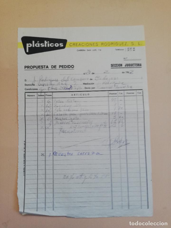 Factures anciennes: FACTURA. PLASTICOS. CREACIONES RODRIGUEZ, S. L. BADAJOZ, 1962.