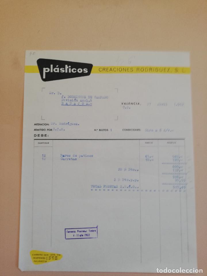 Factures anciennes: FACTURA. PLASTICOS. CREACIONES RODRIGUEZ, S. L. VALENCIA, 1962.