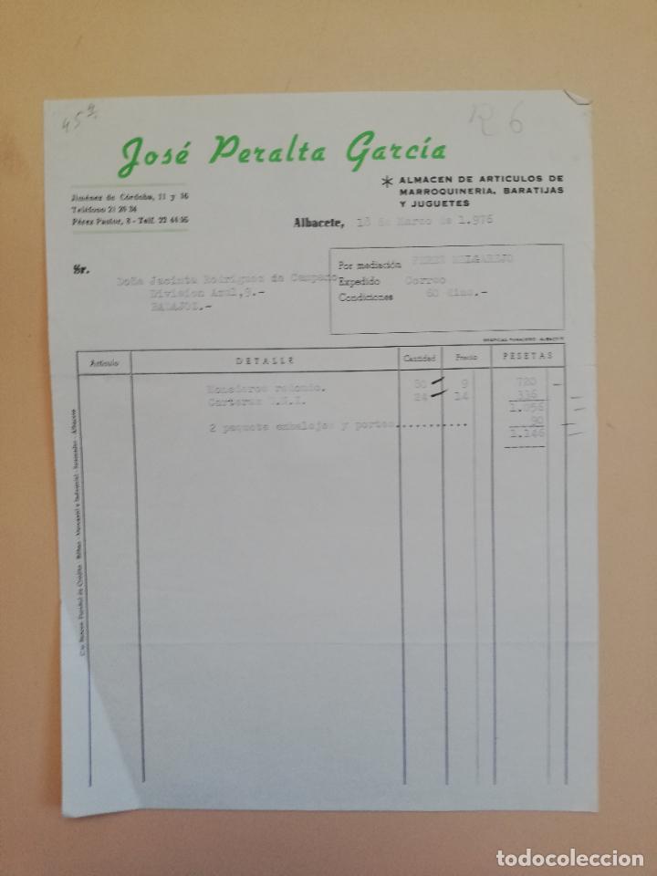 Factures anciennes: FACTURA. ALMACEN DE ARTICULOS DE MARROQUINERIA, BARATIJAS. JOSE PERALTA GARCIA. ALBACETE, 1976.