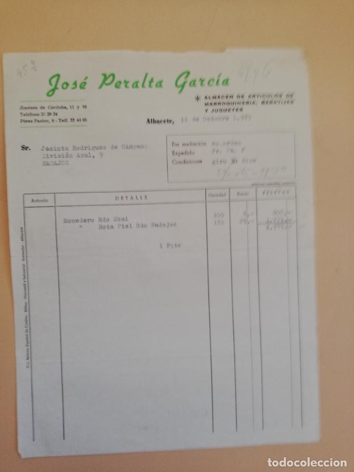 Factures anciennes: FACTURA. ALMACEN DE ARTICULOS DE MARROQUINERIA, BARATIJAS. JOSE PERALTA GARCIA. ALBACETE, 1975.