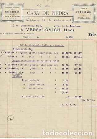 Alte Rechnungen: FACTURA CASA DE PIEDRA VERSALOVICH HNOS FACTURA-300
