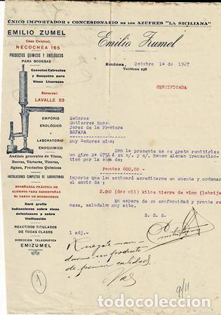 Alte Rechnungen: FACTURA EMILIO ZUMEL (MENDOZA 1 OCTUBRE 1927) FACTURA-302