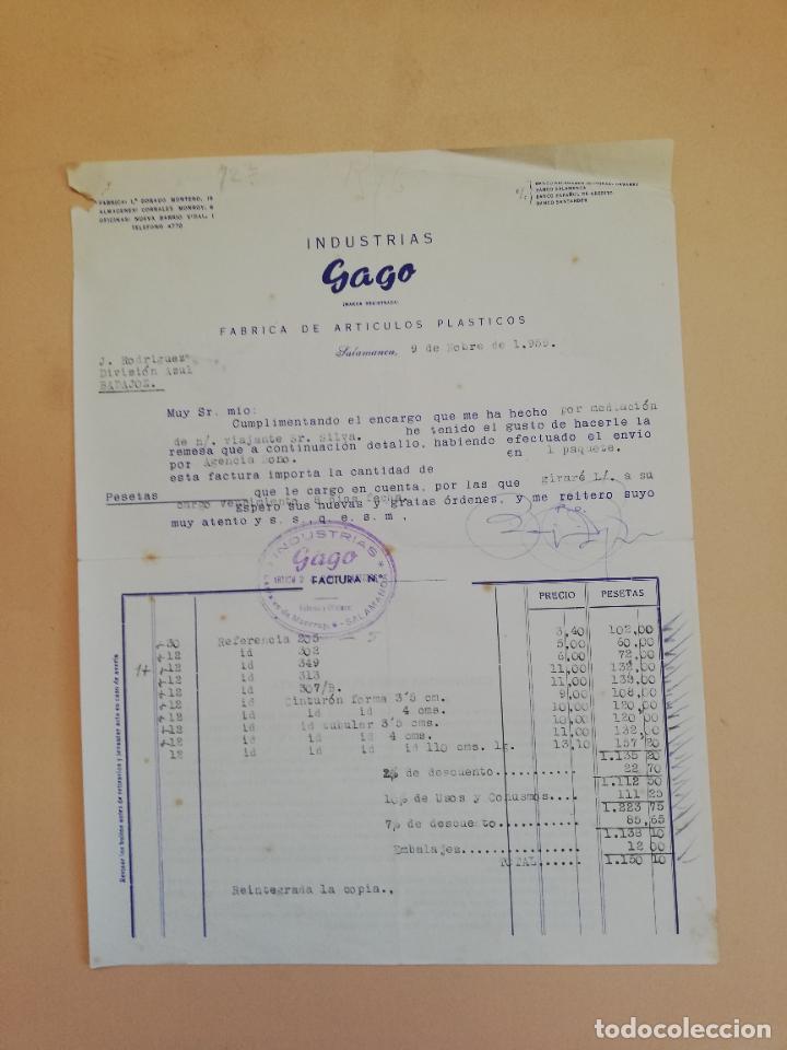 Alte Rechnungen: FACTURA. FABRICA DE ARTICULOS DE PLASTICOS. INDUSTRIAS GAGO. SALAMANCA. 1959.