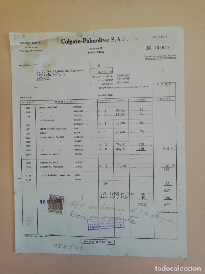 Alte Rechnungen: FACTURA. COLGATE-PALMOLIVE S. A. E. MADRID. 1959.