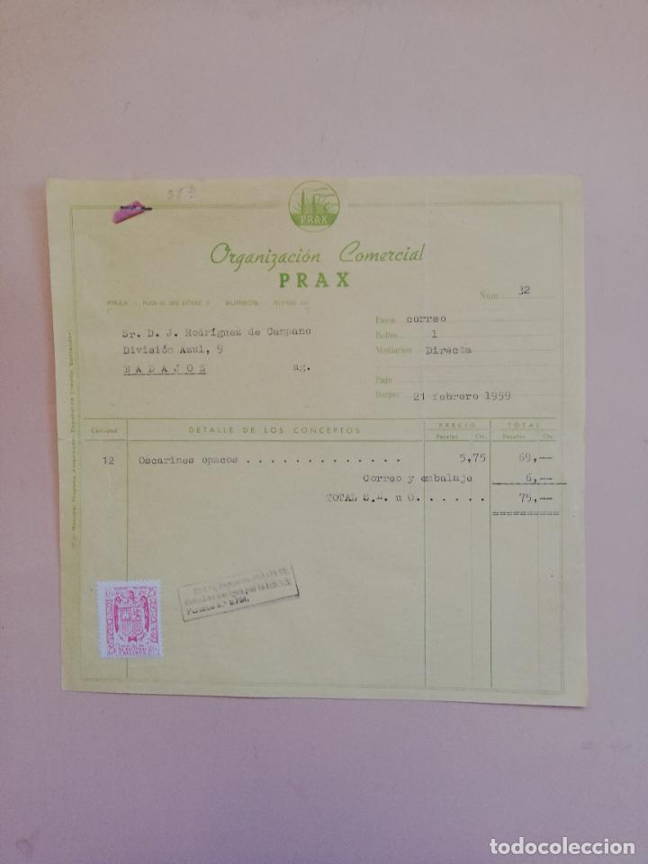 Alte Rechnungen: FACTURA. ORGANIZACION COMERCIAL PRAX. BURGOS. 1959.