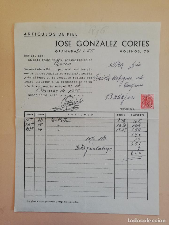 Alte Rechnungen: FACTURA. ARTICULOS DE PIEL. JOSE GONZALEZ CORTES. GRANADA. 1955.