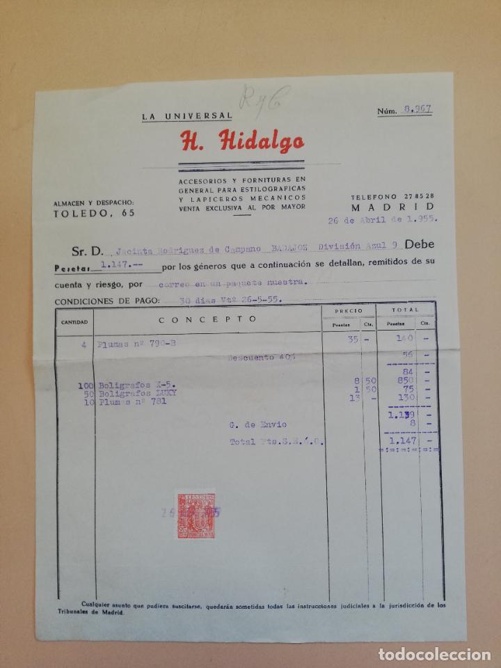 Alte Rechnungen: FACTURA. ACCESORIOS Y FORNITURAS PARA ESTILOGRAFICAS. LA UNIVERSAL. H. HIDALGO. MADRID, 1955.