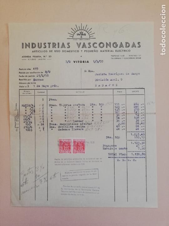 Alte Rechnungen: FACTURA. ARTICULOS DE USO DOMESTICO. INDUSTRIA VASCONGADAS. VITORIA. 1955.