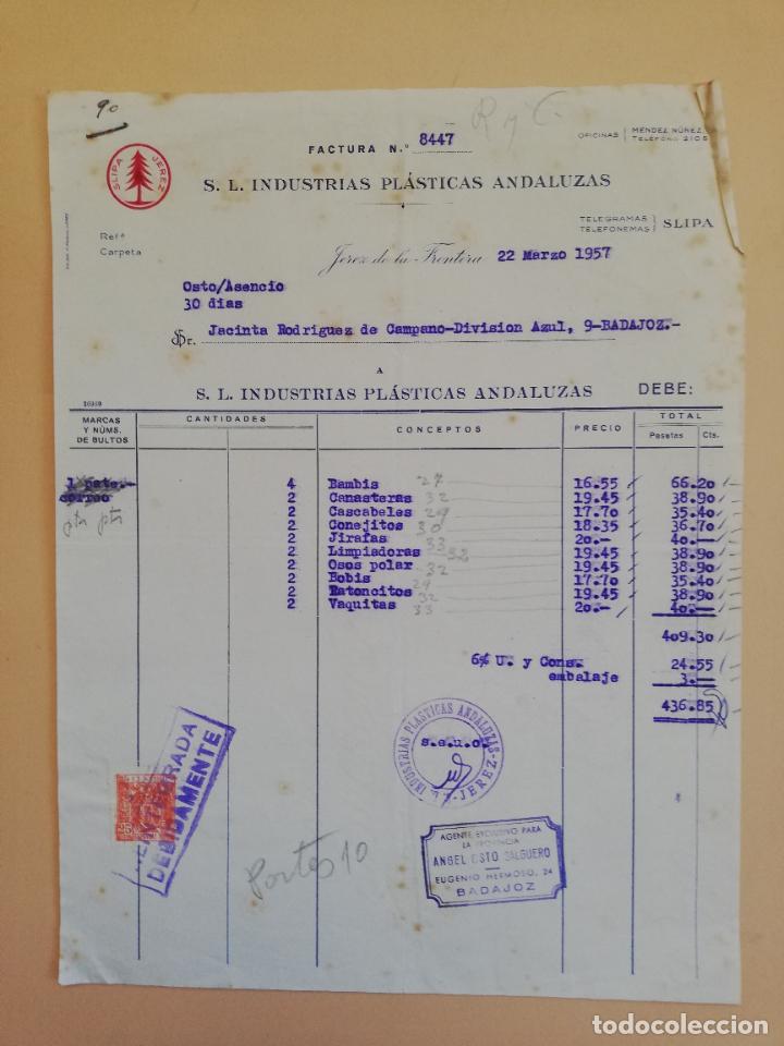 Alte Rechnungen: FACTURA. S. L. INDUSTRIAS PLASTICAS ANDALUZAS. JEREZ DE LA FRONTERA. 1957.
