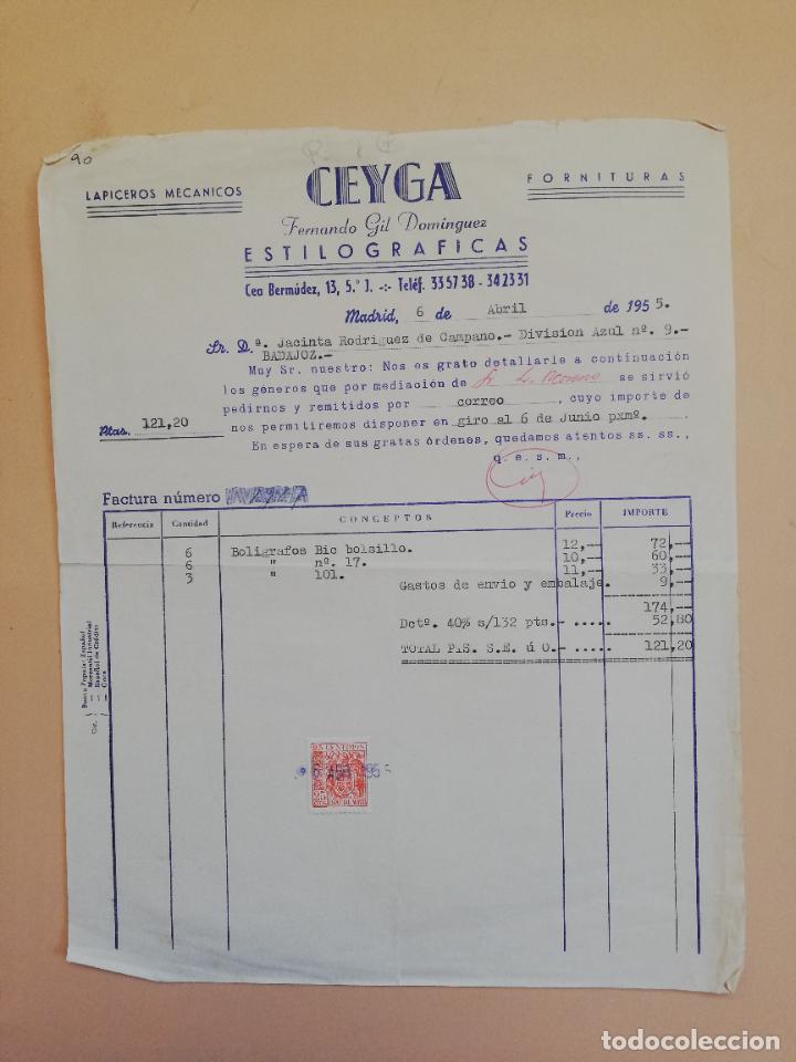 Alte Rechnungen: FACTURA. LAPICEROS MECANICOS. ESTILOGRAFICAS. CEYGA. FERNANDO GIL DOMINGUEZ. MADRID, 1955.