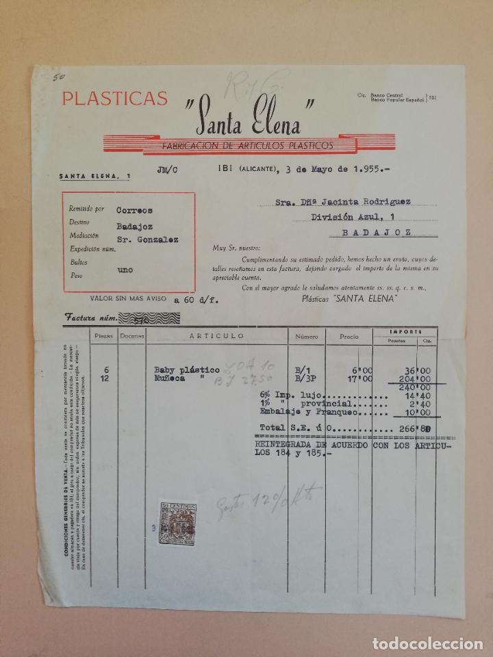 Alte Rechnungen: FACTURA. FABRICACION DE ARTICULOS PLASTICOS. SANTA ELENA. ALICANTE, 1955.