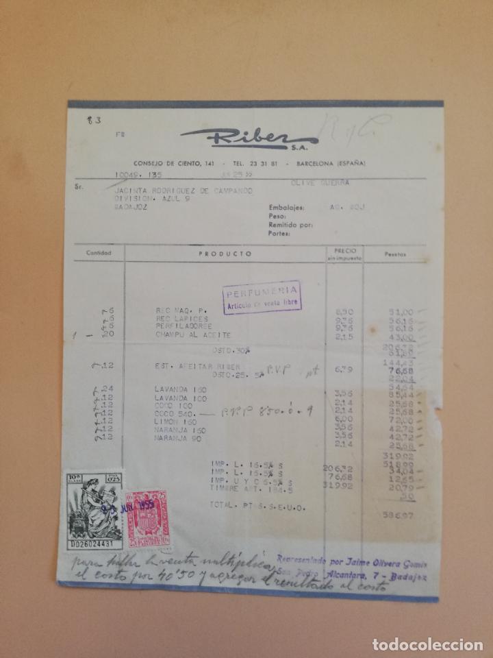 Facturas antiguas: FACTURA. RIBER, S. A. BADAJOZ. 1955. - Foto 1