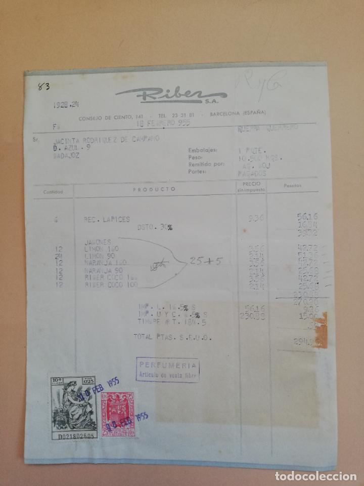 Facturas antiguas: FACTURA. RIBER, S. A. BADAJOZ. 1955. - Foto 1